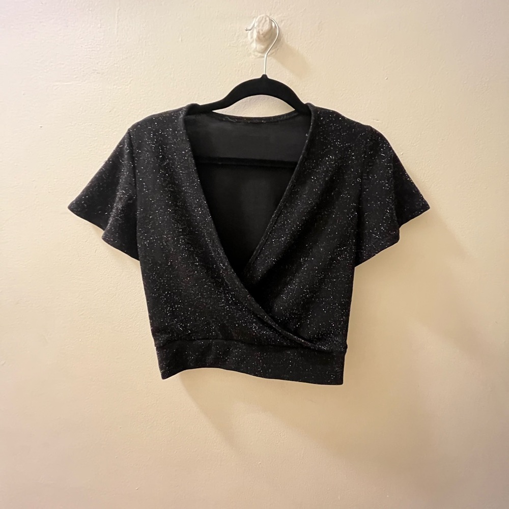 Black & Silver Glitter Crop Top